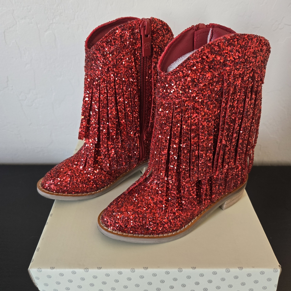 Sparkly Red Glitter Fringe Boots - Picture 5 of 10